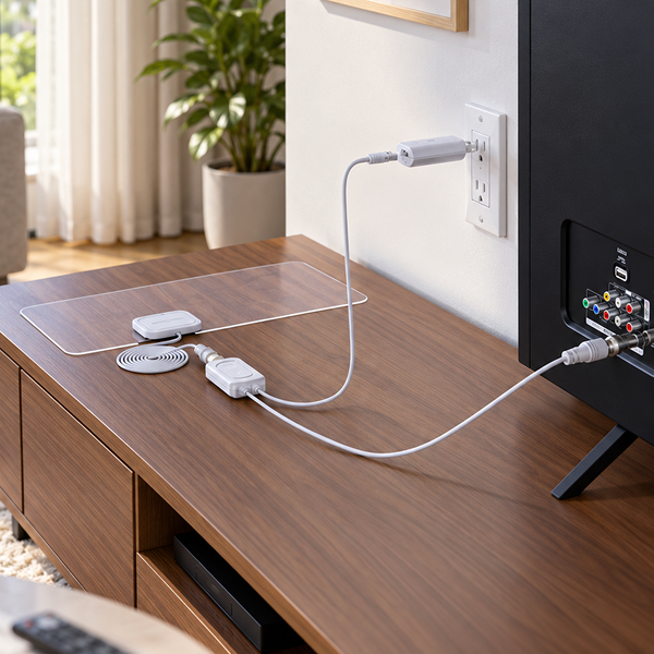 Ultra-Vizion antenna plugged into the TV antenna input