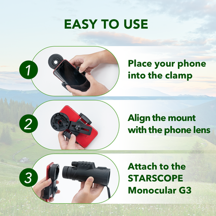 Monocular Adjustable Phone Mount For Starscope Monocular - Perfect View, Secure and Steady