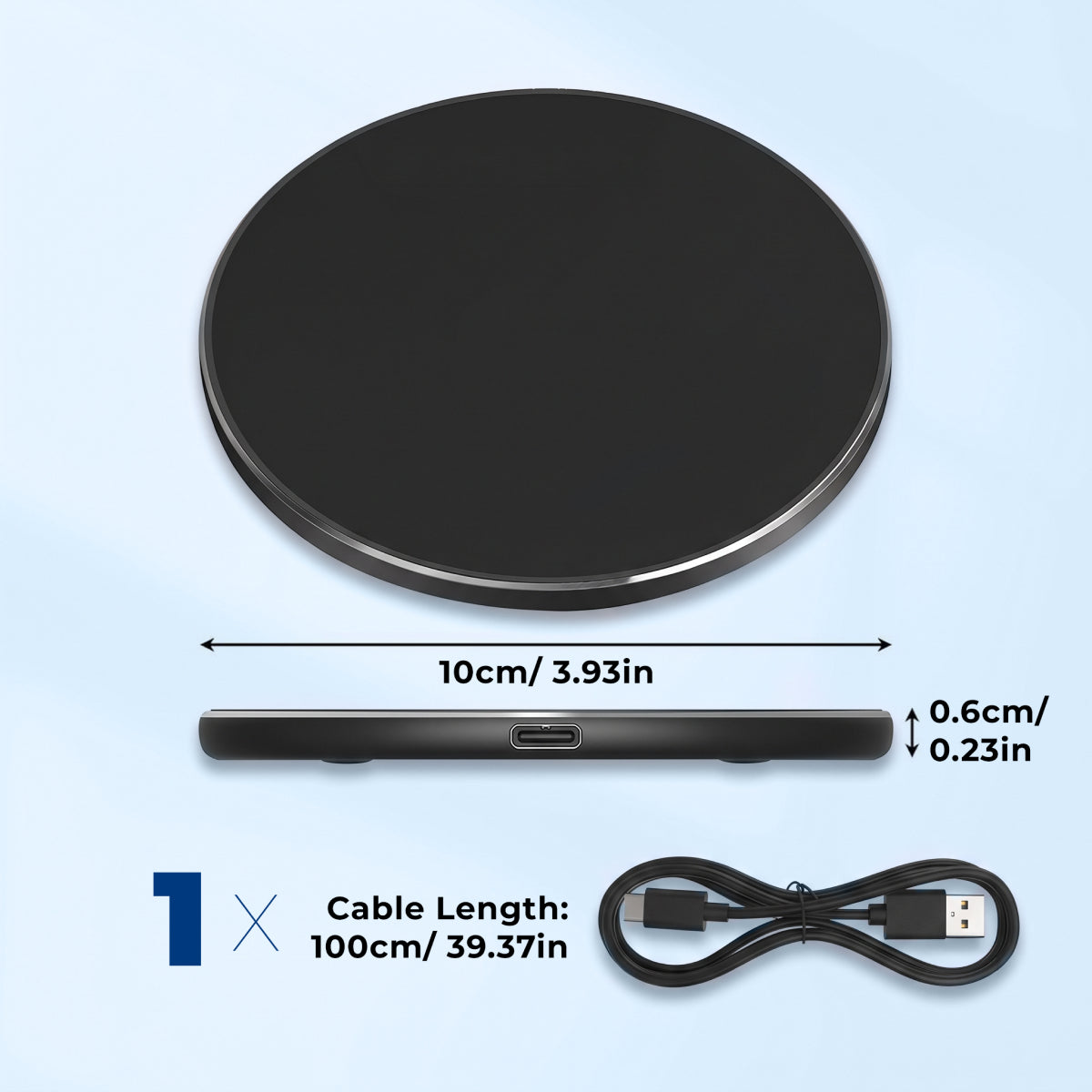 Wireless Charging Pad dimensions and included USB cable